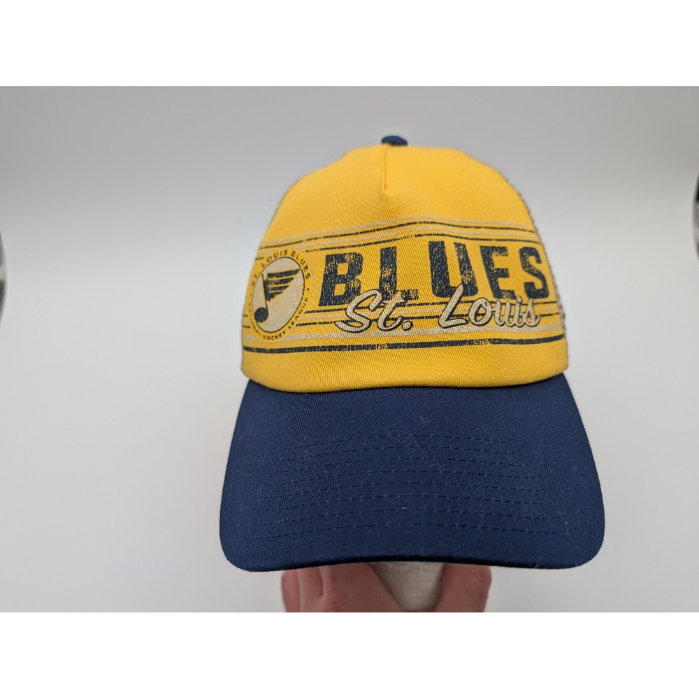 Fanatics St Louis Blues NHL Vintage Hockey Trucker Hat Snapback Yellow Navy Tan